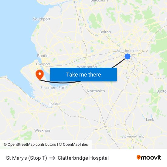 St Mary's (Stop T) to Clatterbridge Hospital map