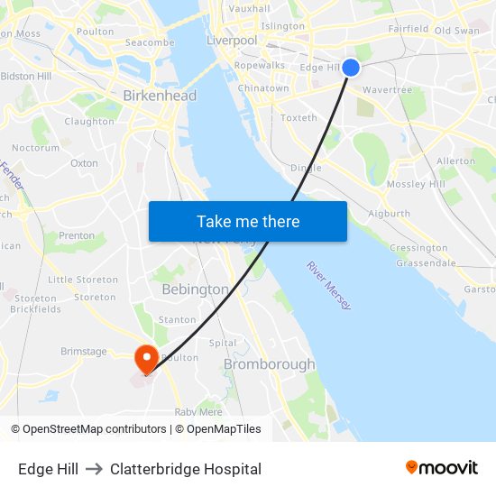 Edge Hill to Clatterbridge Hospital map