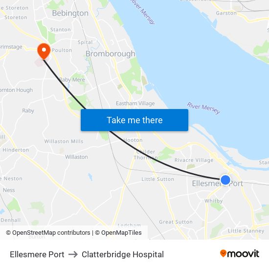 Ellesmere Port to Clatterbridge Hospital map