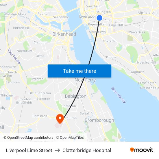 Liverpool Lime Street to Clatterbridge Hospital map