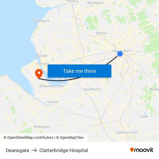 Deansgate to Clatterbridge Hospital map