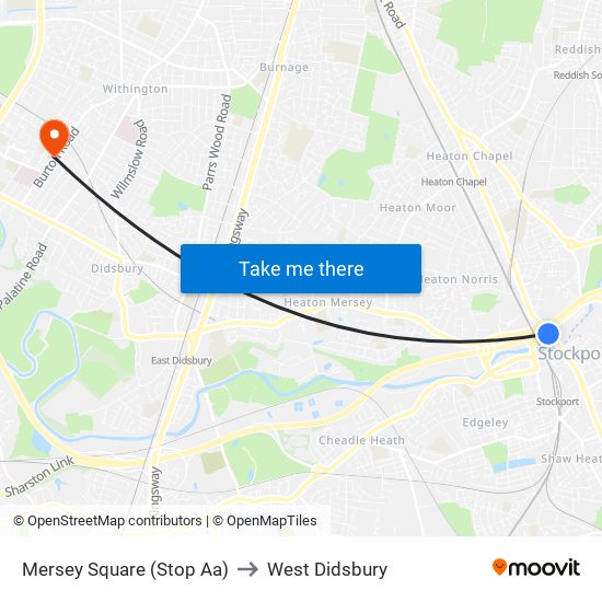 Mersey Square (Stop Aa) to West Didsbury map