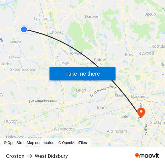 Croston to West Didsbury map