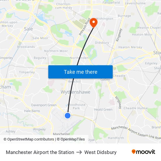 Manchester Airport the Station to West Didsbury map