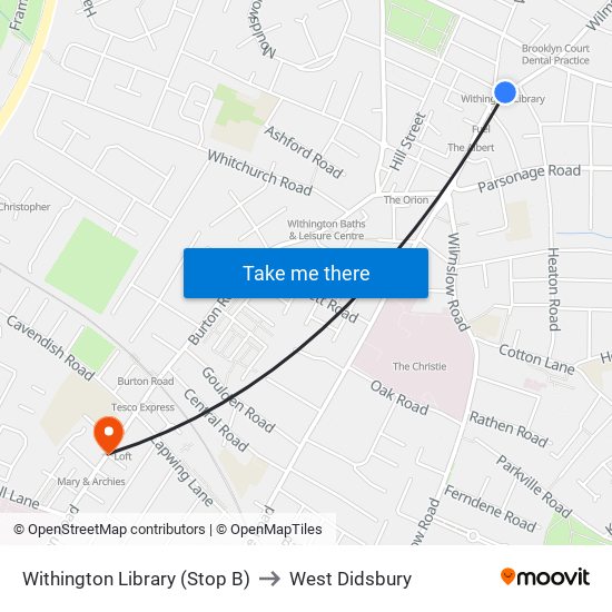 Withington Library (Stop B) to West Didsbury map