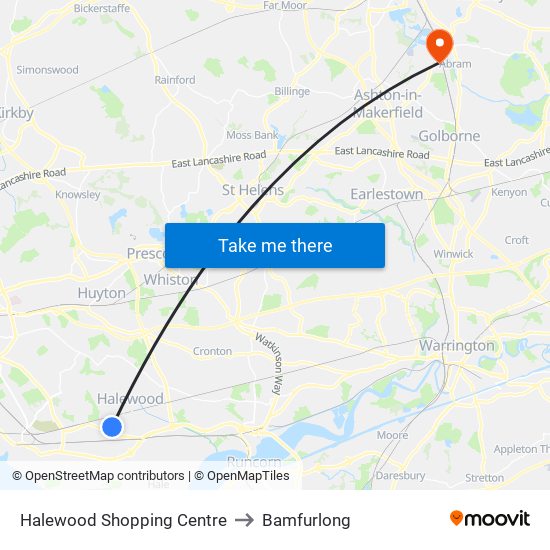 Halewood Shopping Centre to Bamfurlong map