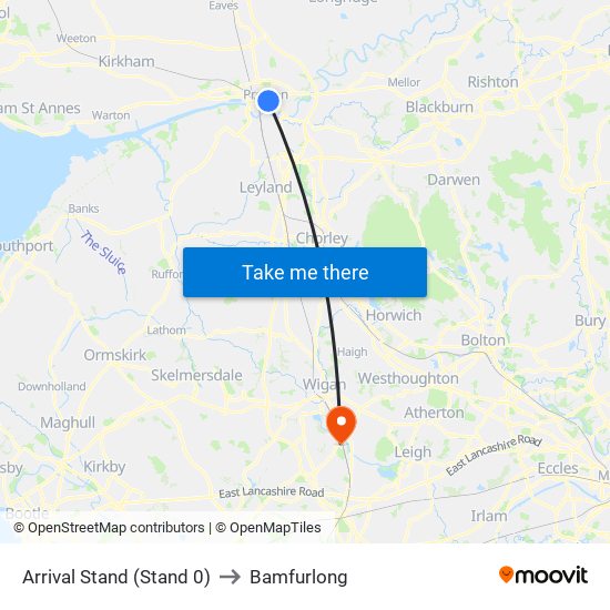 Arrival Stand (Stand 0) to Bamfurlong map