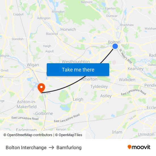 Bolton Interchange to Bamfurlong map