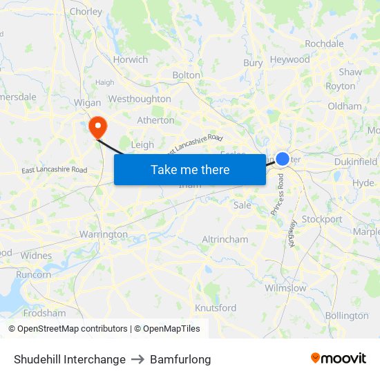 Shudehill Interchange to Bamfurlong map