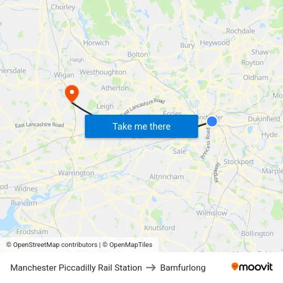 Manchester Piccadilly Rail Station to Bamfurlong map