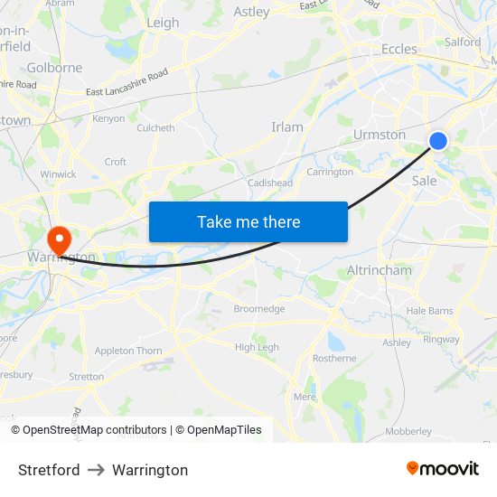 Stretford to Warrington map