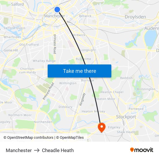 Manchester to Cheadle Heath map