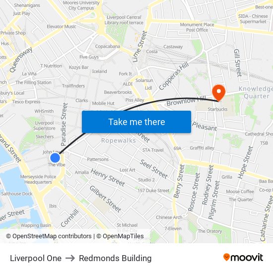 Liverpool One to Redmonds Building map