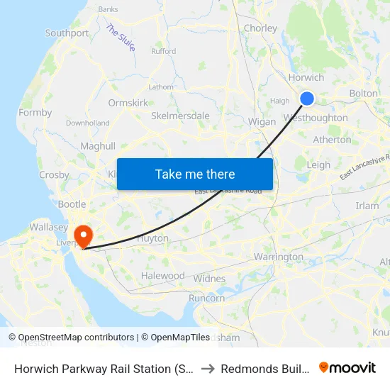 Horwich Parkway Rail Station to Redmonds Building map
