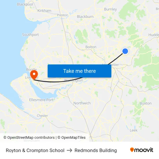 Royton & Crompton School to Redmonds Building map