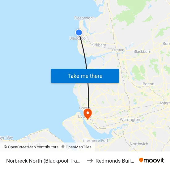 Norbreck North (Blackpool Tramway) to Redmonds Building map
