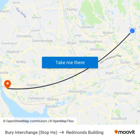 Bury Interchange (Stop Hs) to Redmonds Building map