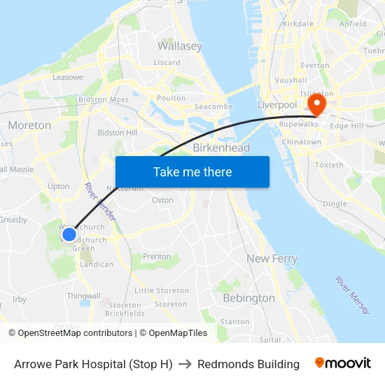 Arrowe Park Hospital to Redmonds Building map