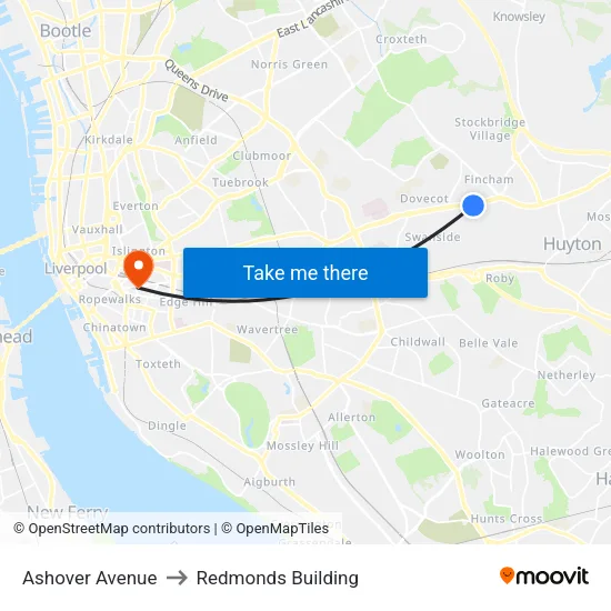 Ashover Avenue to Redmonds Building map
