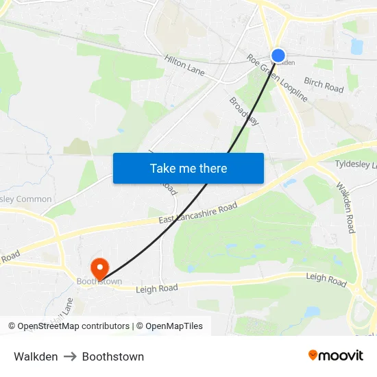 Walkden to Boothstown map