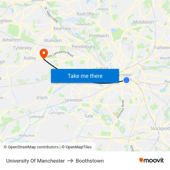 University Of Manchester to Boothstown map