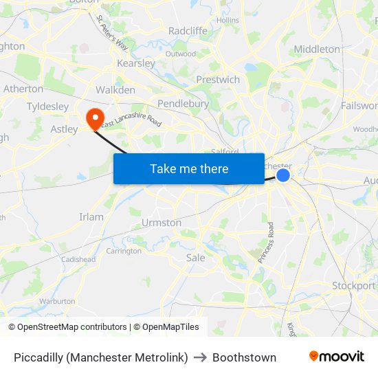 Piccadilly (Manchester Metrolink) to Boothstown map