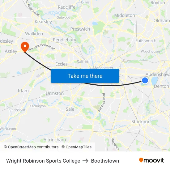 Wright Robinson Sports College to Boothstown map