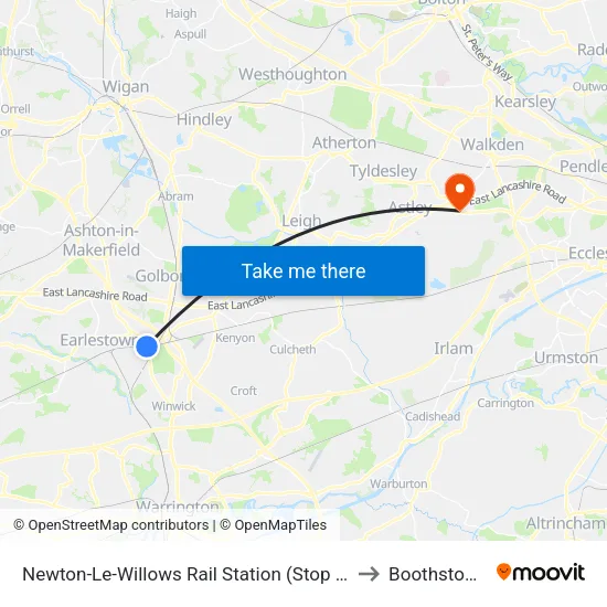 Newton-Le-Willows Rail Station to Boothstown map
