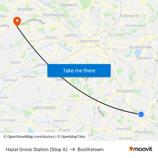Hazel Grove Station to Boothstown map