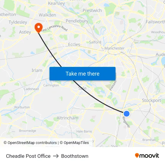Cheadle Post Office to Boothstown map