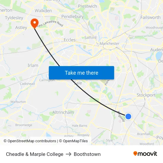 Cheadle & Marple College to Boothstown map