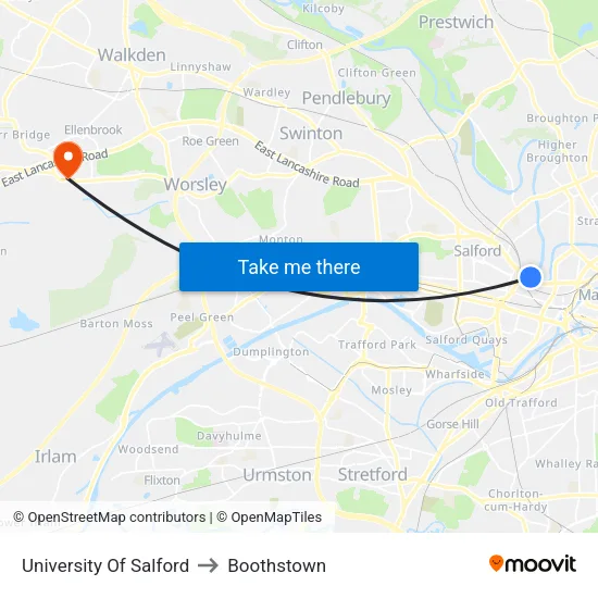 University Of Salford to Boothstown map