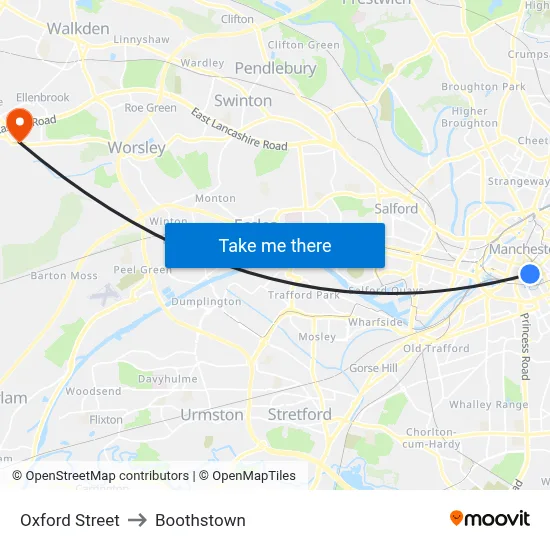 Oxford Street to Boothstown map