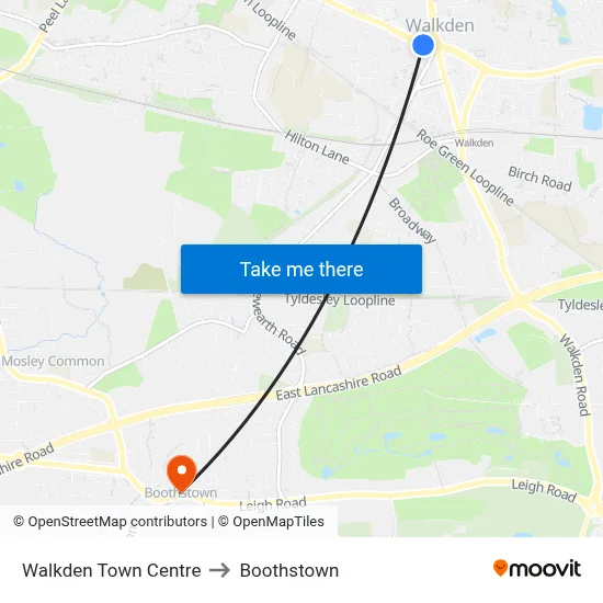 Walkden Town Centre to Boothstown map