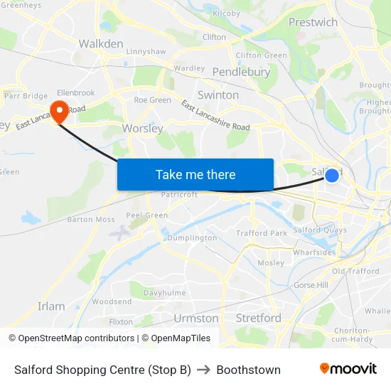 Salford Shopping Centre to Boothstown map