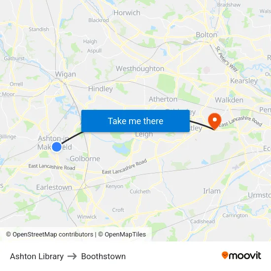Ashton Library to Boothstown map