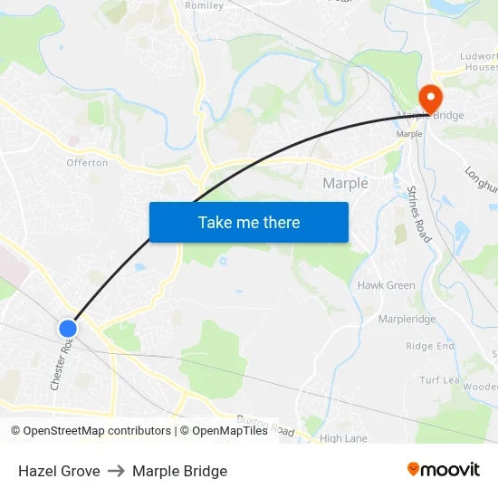 Hazel Grove to Marple Bridge map