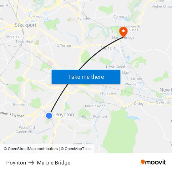 Poynton to Marple Bridge map