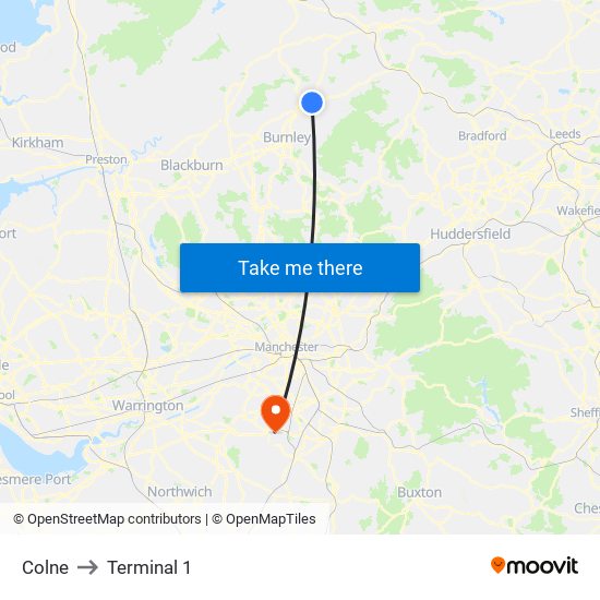 Colne to Terminal 1 map