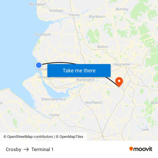 Crosby to Terminal 1 map