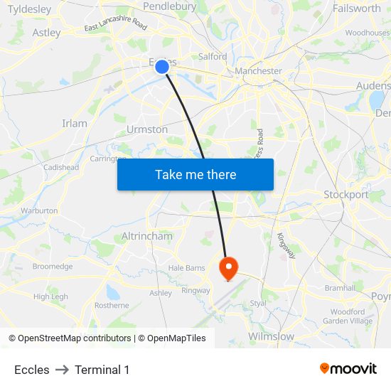 Eccles to Terminal 1 map