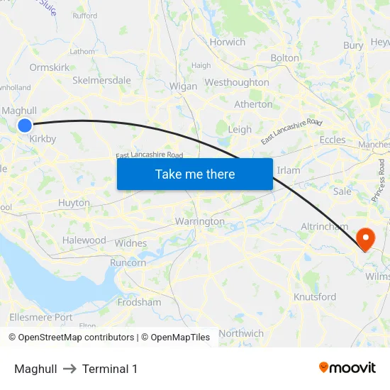 Maghull to Terminal 1 map