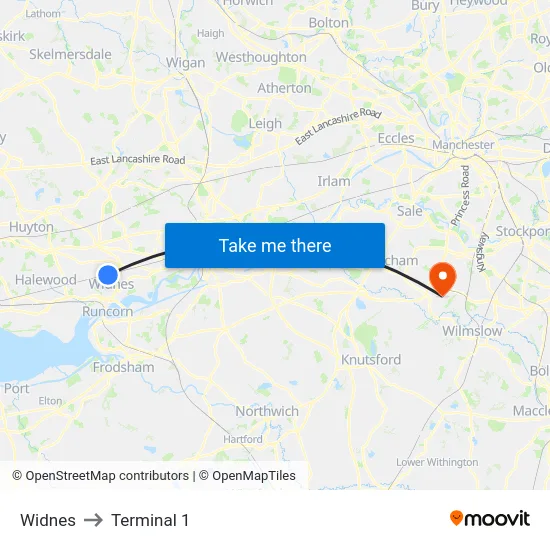 Widnes to Terminal 1 map
