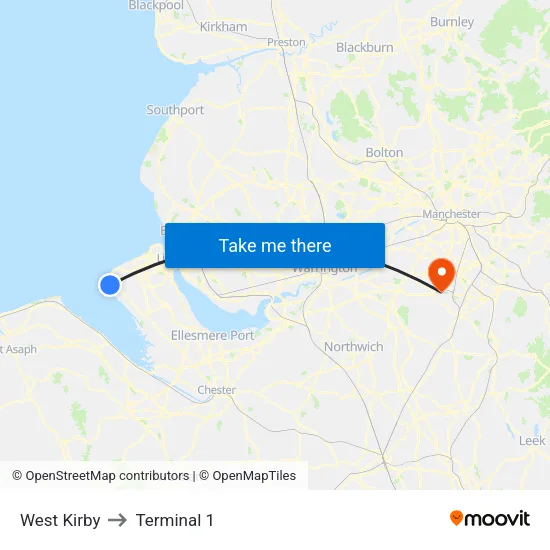 West Kirby to Terminal 1 map
