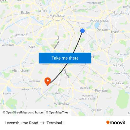 Levenshulme Road to Terminal 1 map