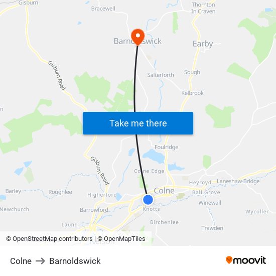 Colne to Barnoldswick map