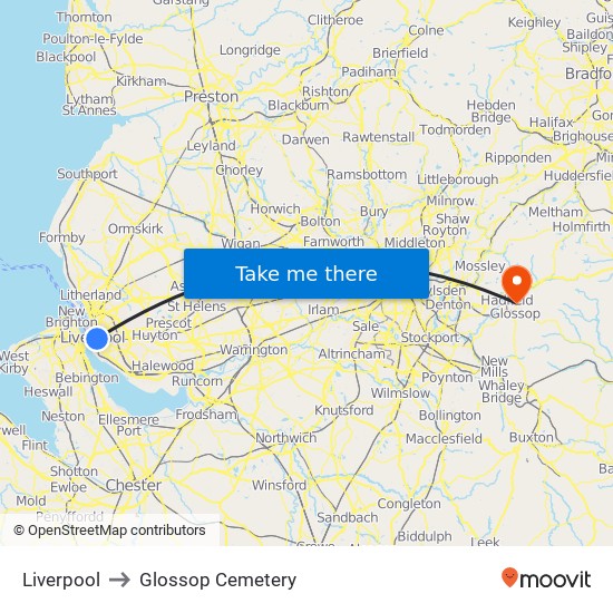 Liverpool to Glossop Cemetery map