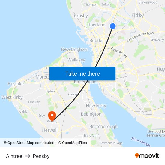 Aintree to Pensby map