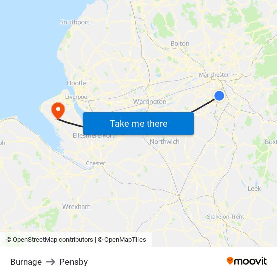 Burnage to Pensby map