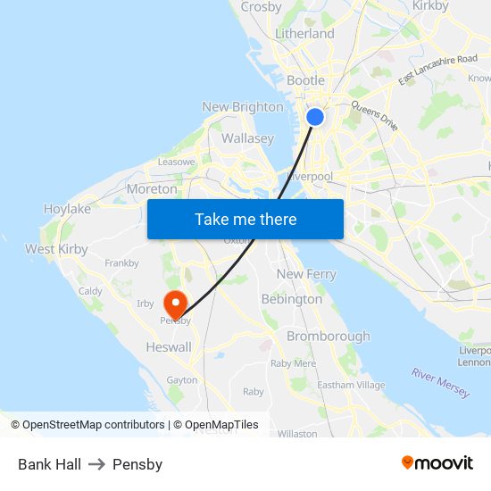 Bank Hall to Pensby map